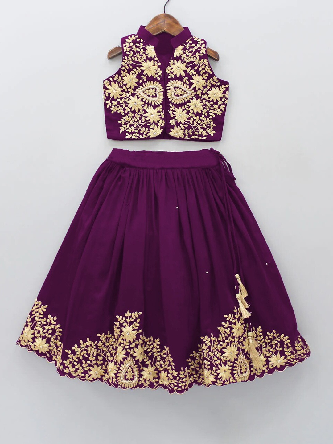 

BAESD Girls Embroidered Thread Work Ready to Wear Lehenga & Choli, Purple