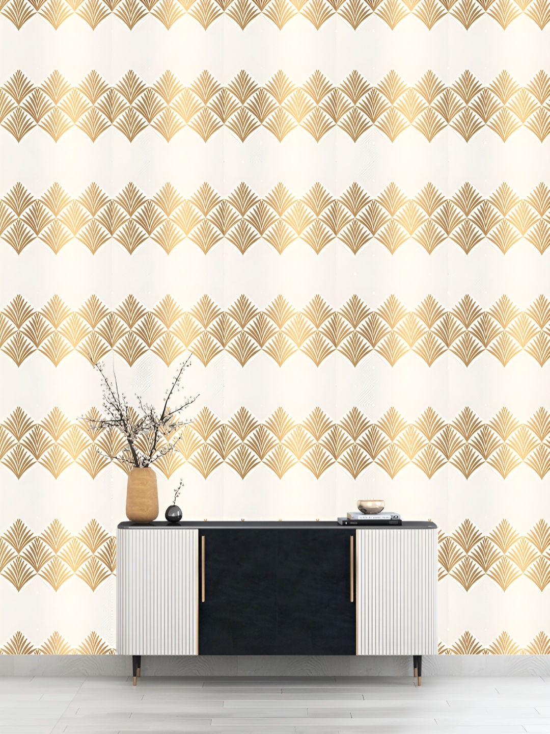 

DWELLSINDIA Gold Toned & Beige Printed Self Adhesive Wallpaper, Brown