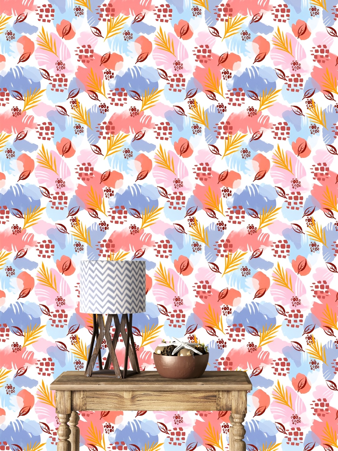 

DWELLSINDIA Red & Blue Floral Pattern Self Adhesive Waterproof Wallpaper