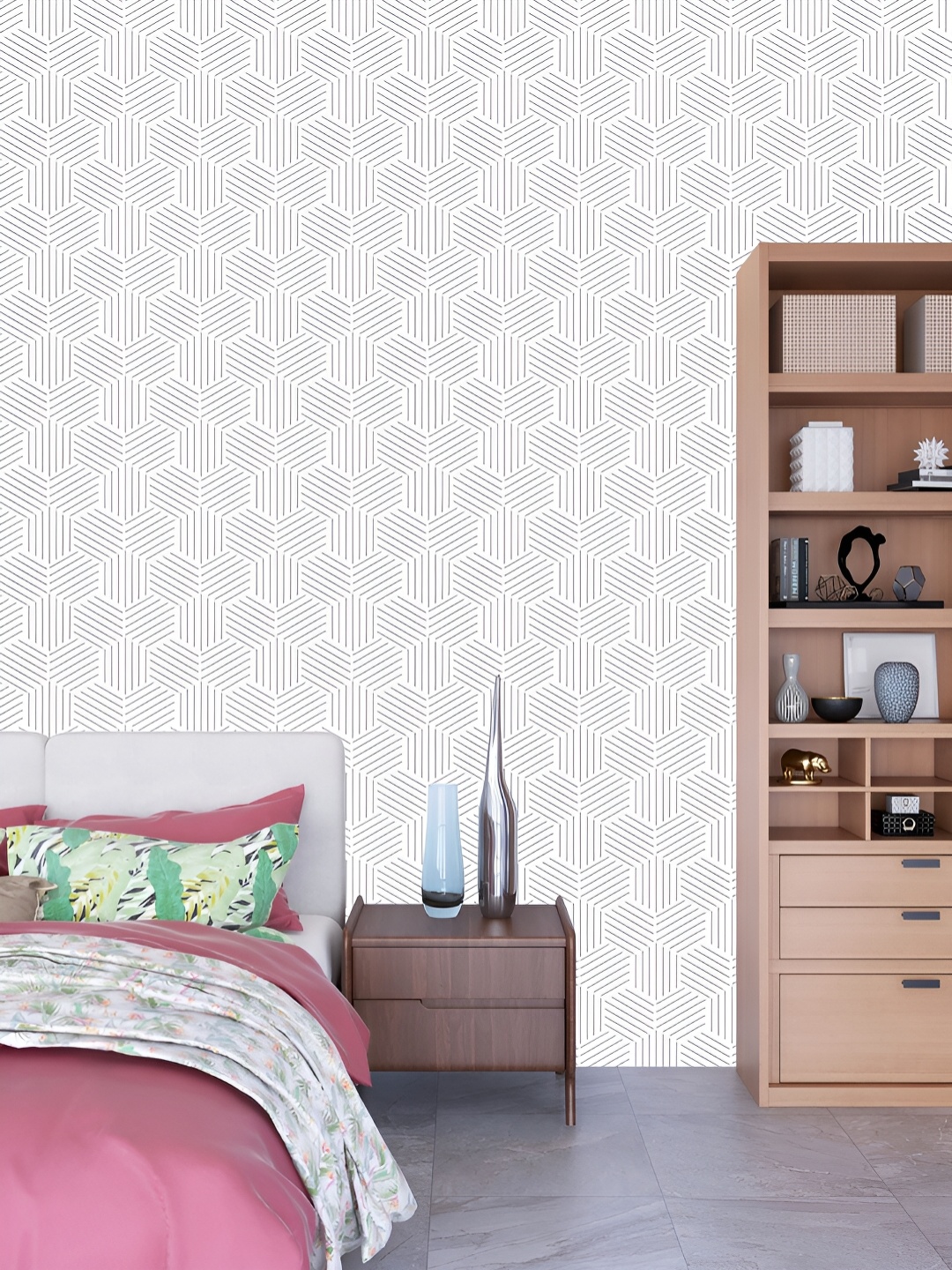 

DWELLSINDIA White & Grey Hexagon Lines Printed Self Adhesive Wallpaper