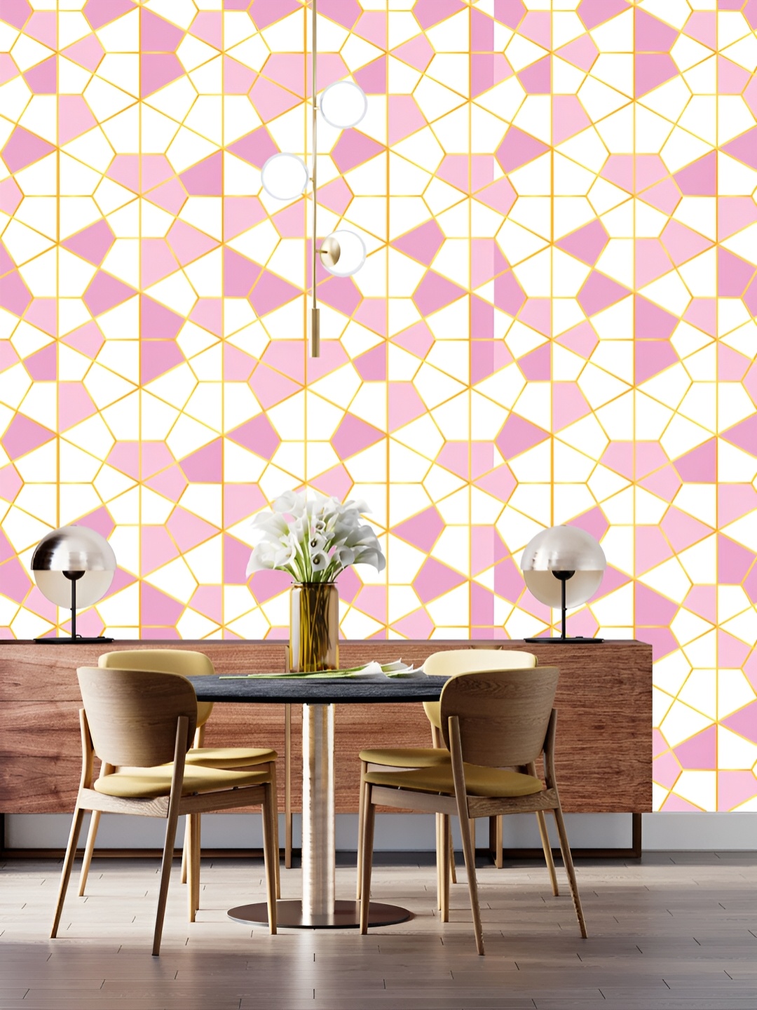 

DWELLSINDIA Yellow & Pink Geometric Pattern Self Adhesive Waterproof Removable Wallpaper