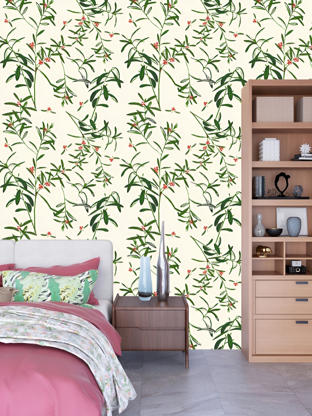 

DWELLSINDIA White & Green Leaves Printed Self Adhesive Wallpaper