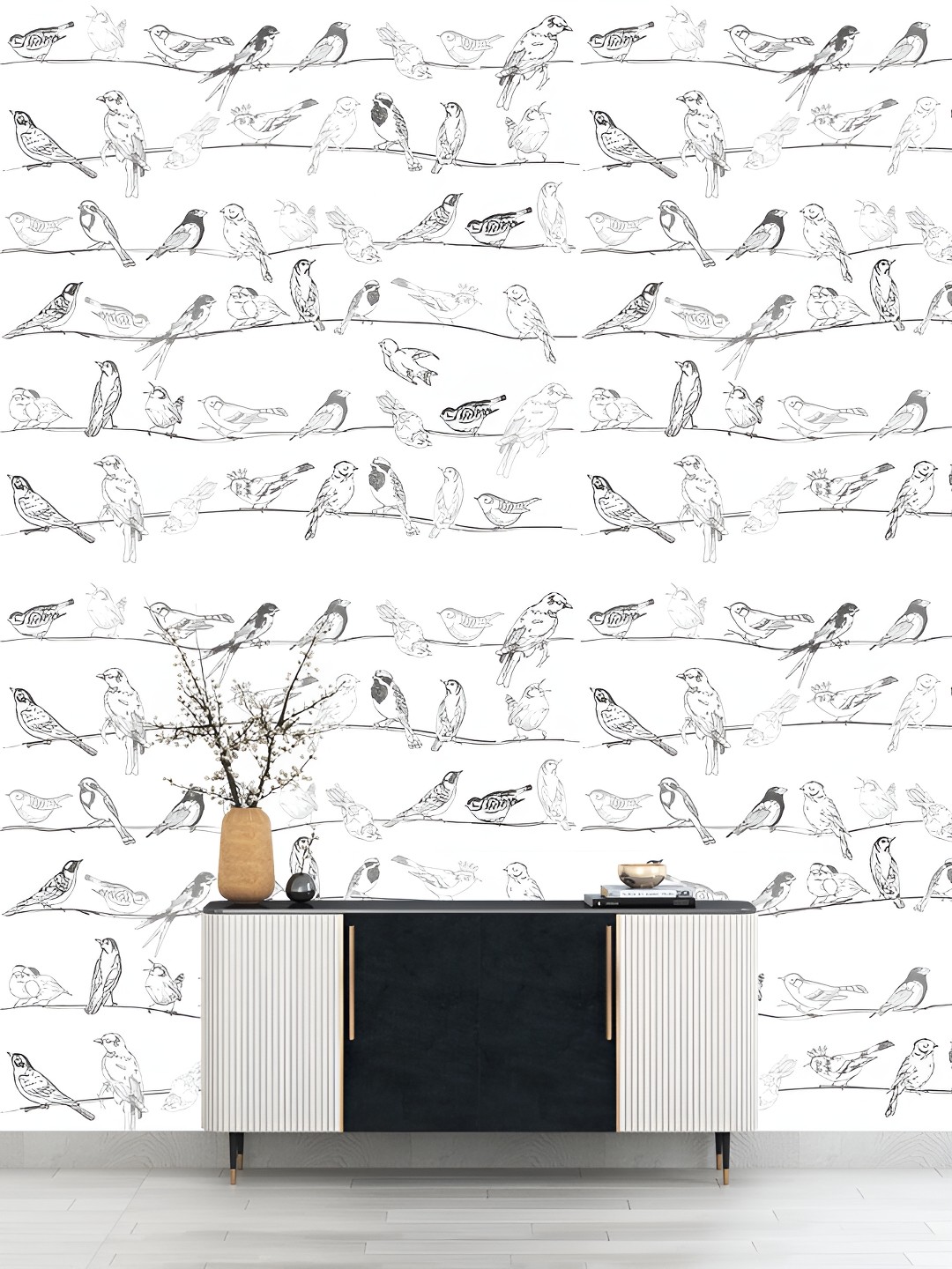 

DWELLSINDIA White & Grey Birds Pattern Self Adhesive Waterproof Removable Wallpaper