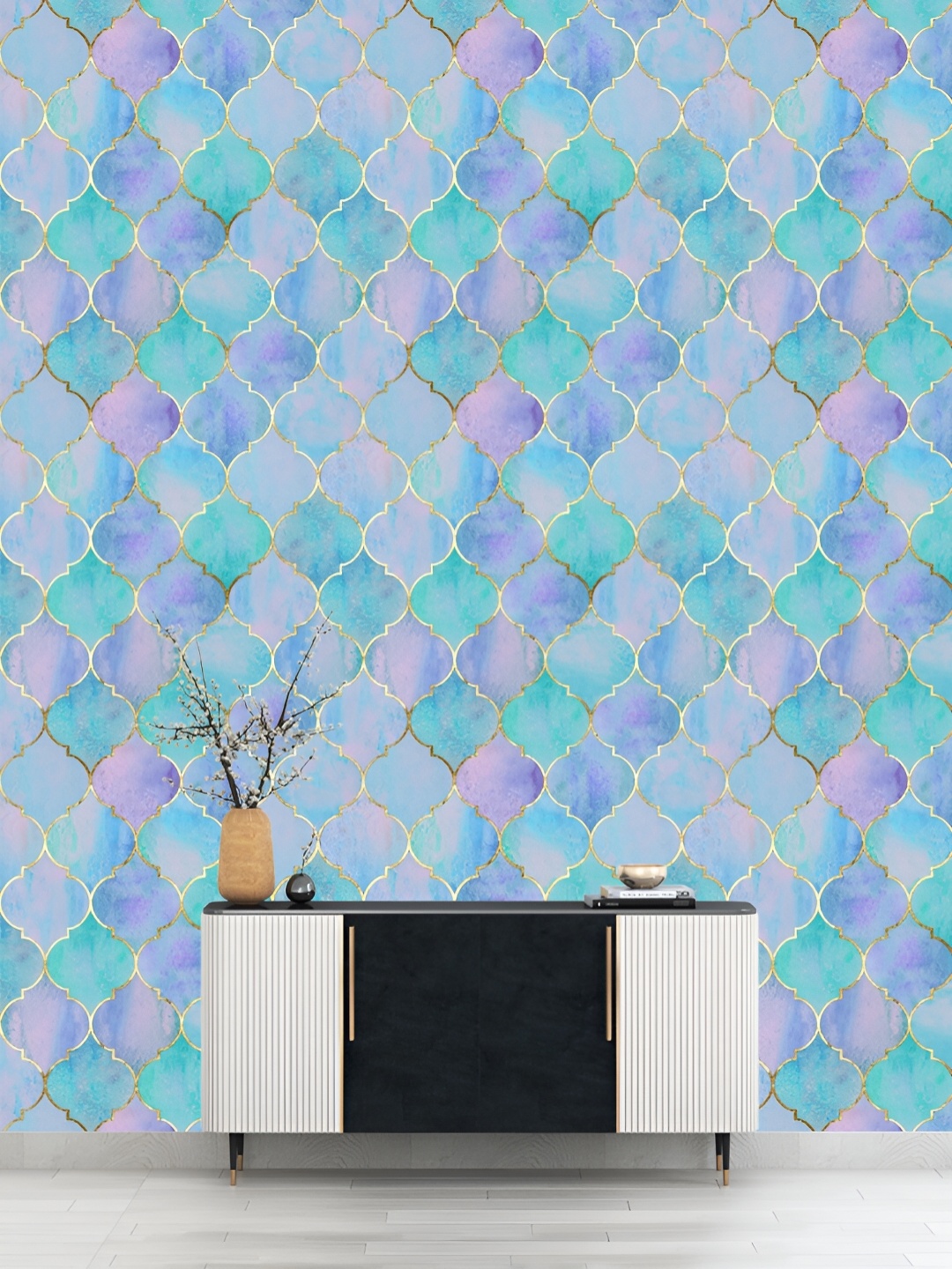 

DWELLSINDIA Blue & Pink Abstract Self-adhesive Waterproof & Scratch Resistant Wallpaper