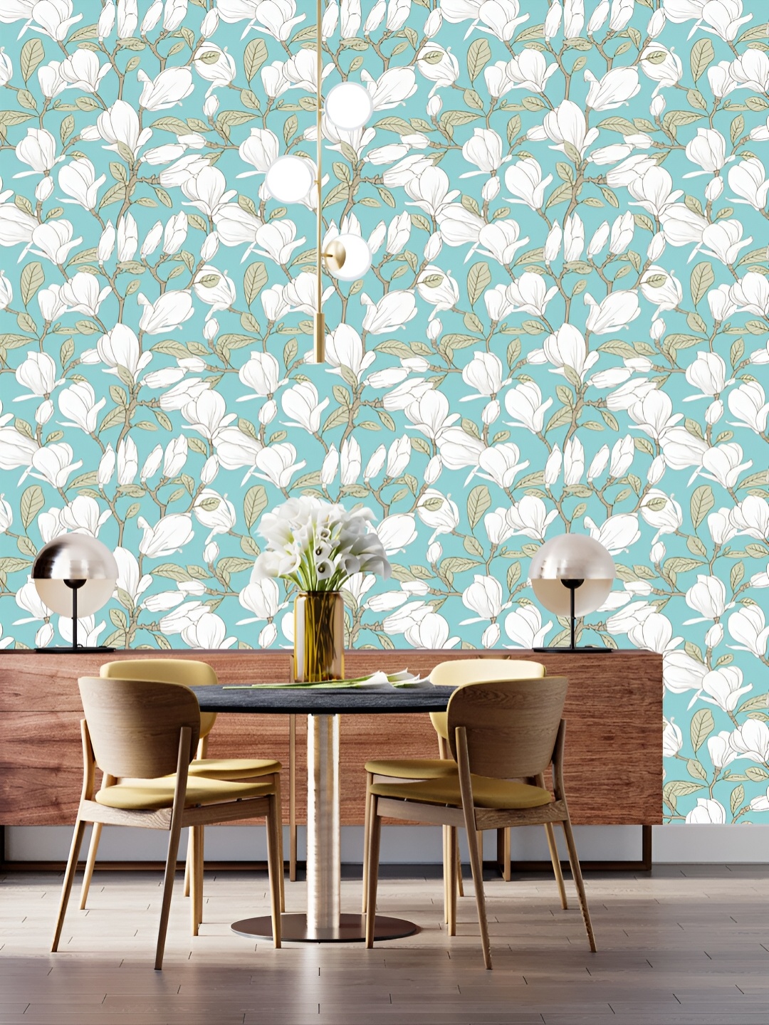 

DWELLSINDIA Green & White Flowers Printed Self Adhesive Wallpaper