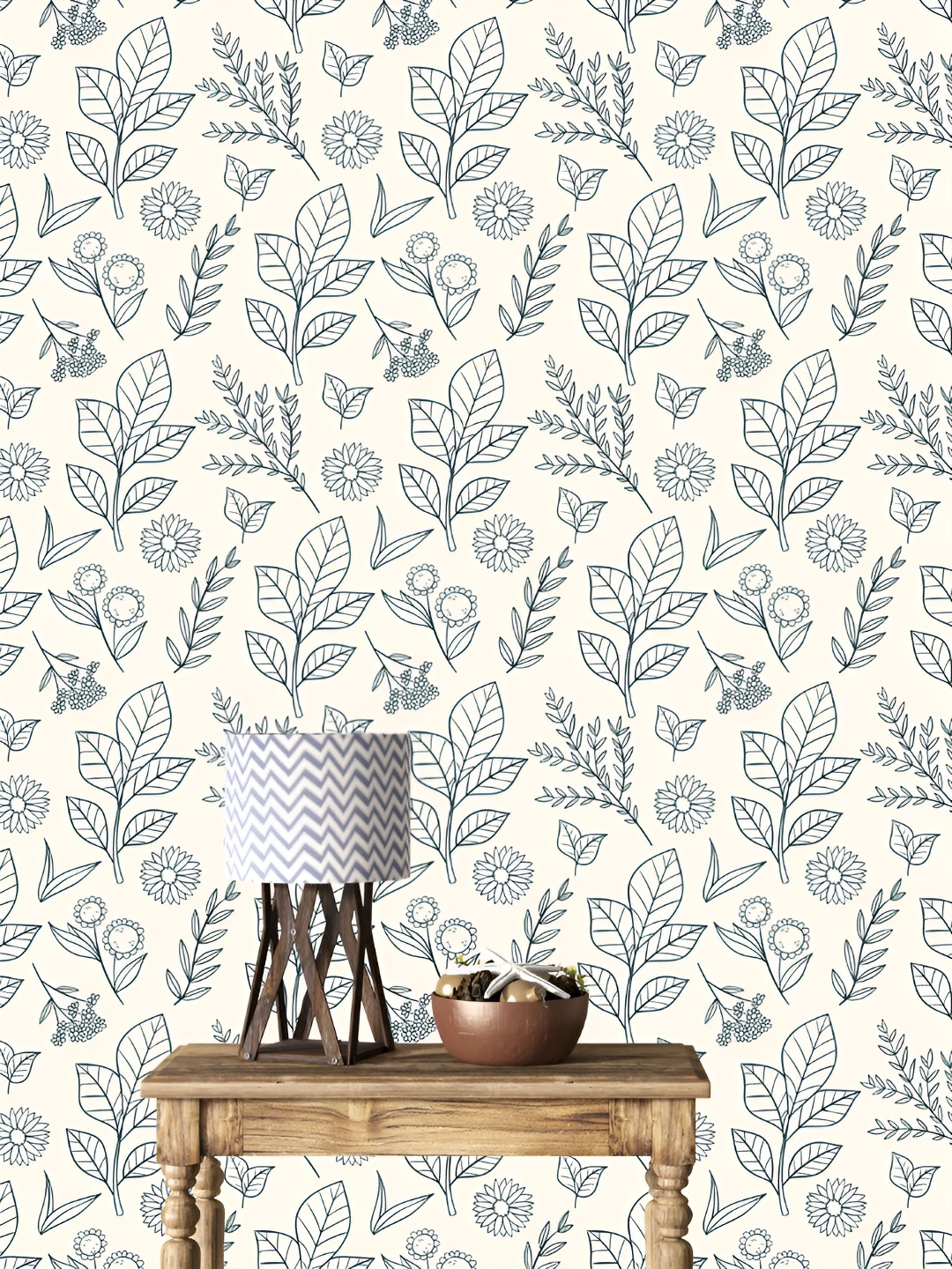 

DWELLSINDIA Off White & Blue Leaves Pattern Self Adhesive Waterproof Removable Wallpaper