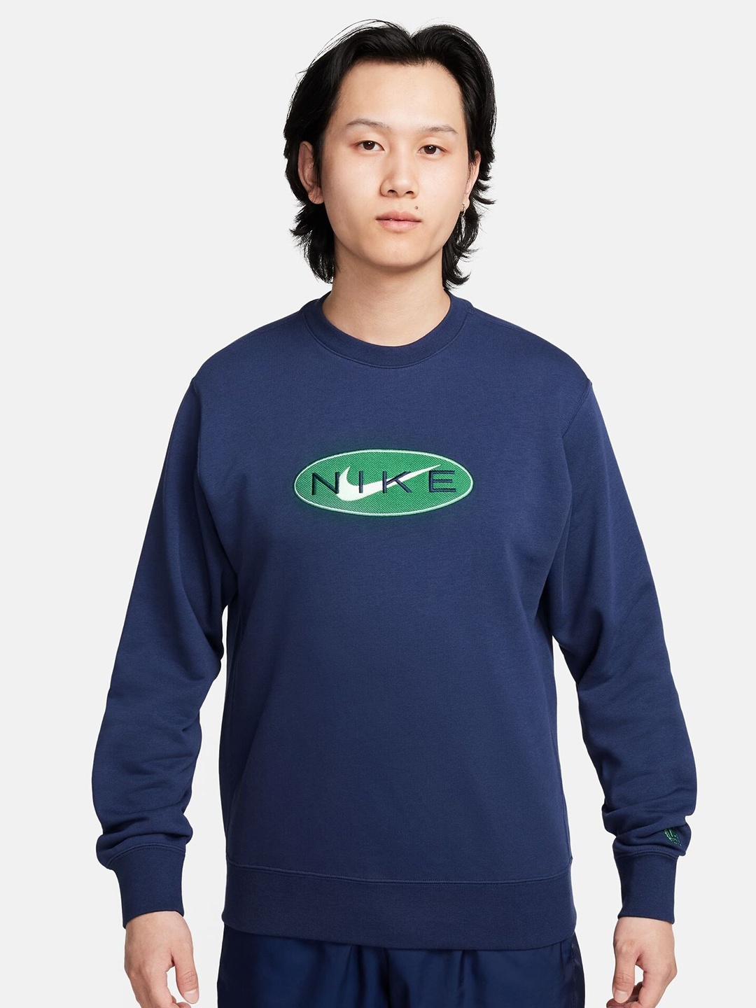 

Nike Sportswear Typography Printed Round Neck Cotton Sweatshirt, Blue