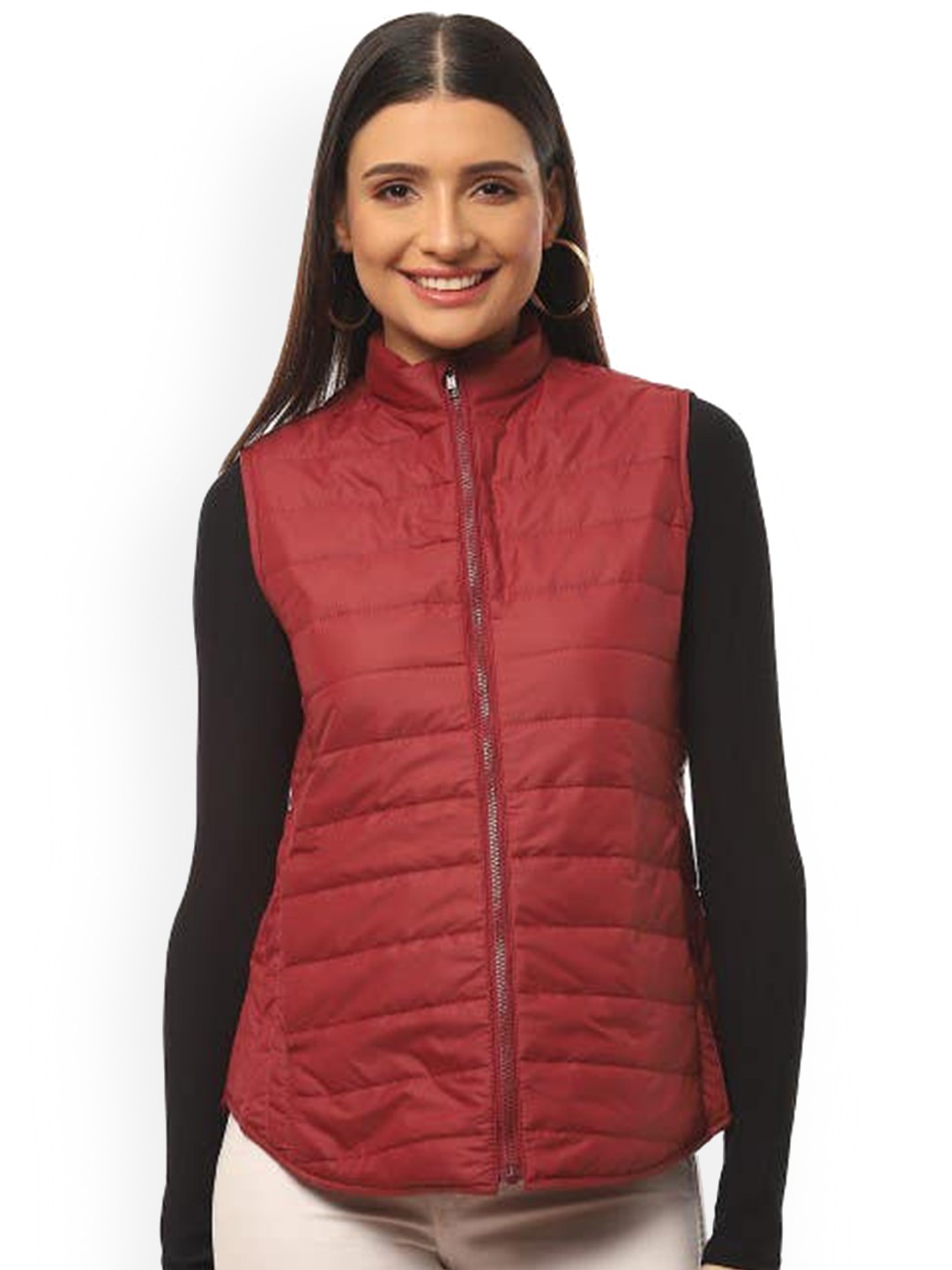 

2Bme Mock Collar Sleeveless Puffer Jacket, Maroon