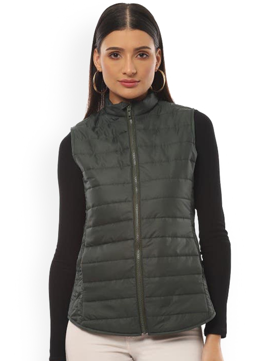 

2Bme Mock Collar Sleeveless Puffer Jacket, Olive