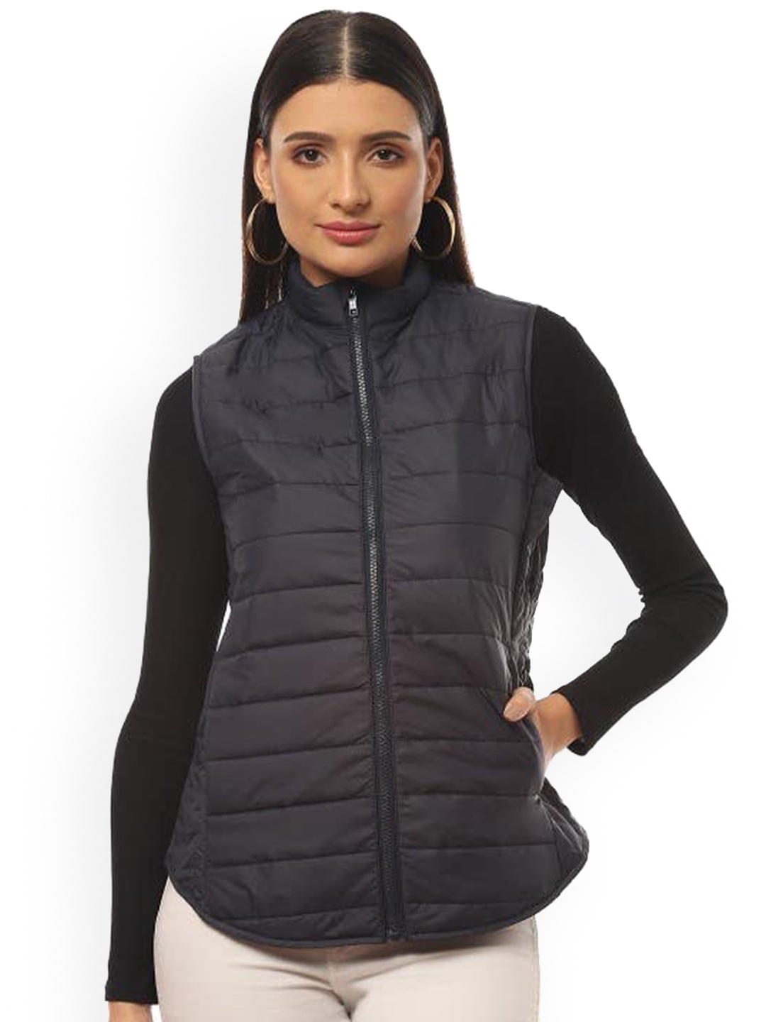 

2Bme Mock Collar Sleeveless Puffer Jacket, Navy blue