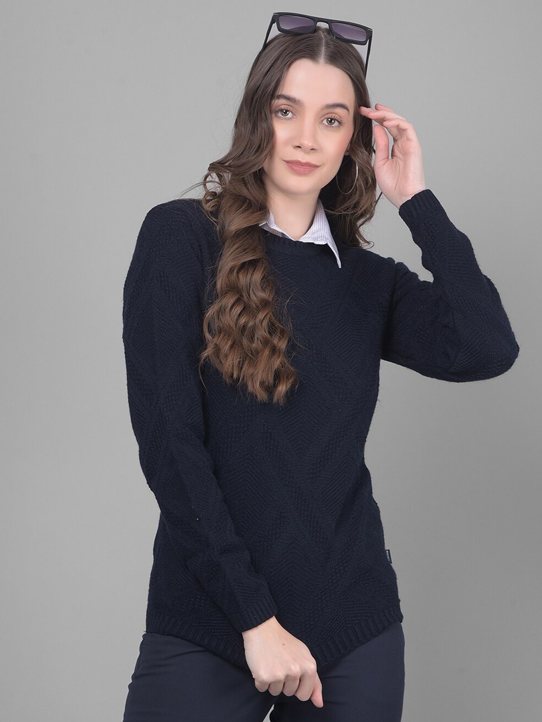 

Crimsoune Club Self Design Acrylic Pullover, Navy blue