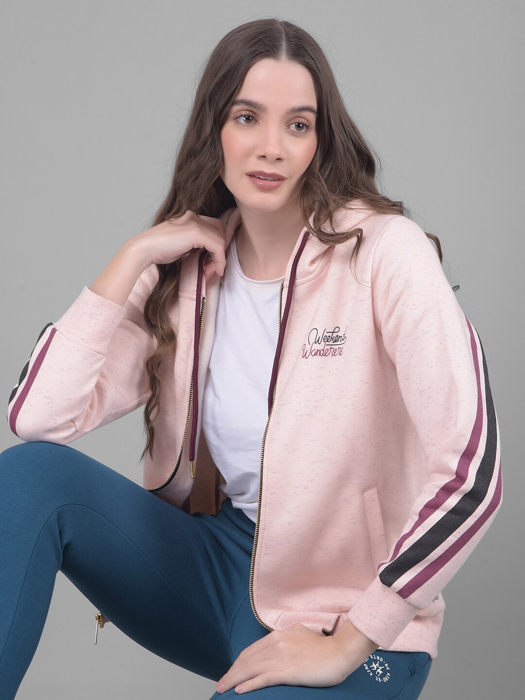 

Crimsoune Club Hooded Front-Open Sweatshirt, Peach