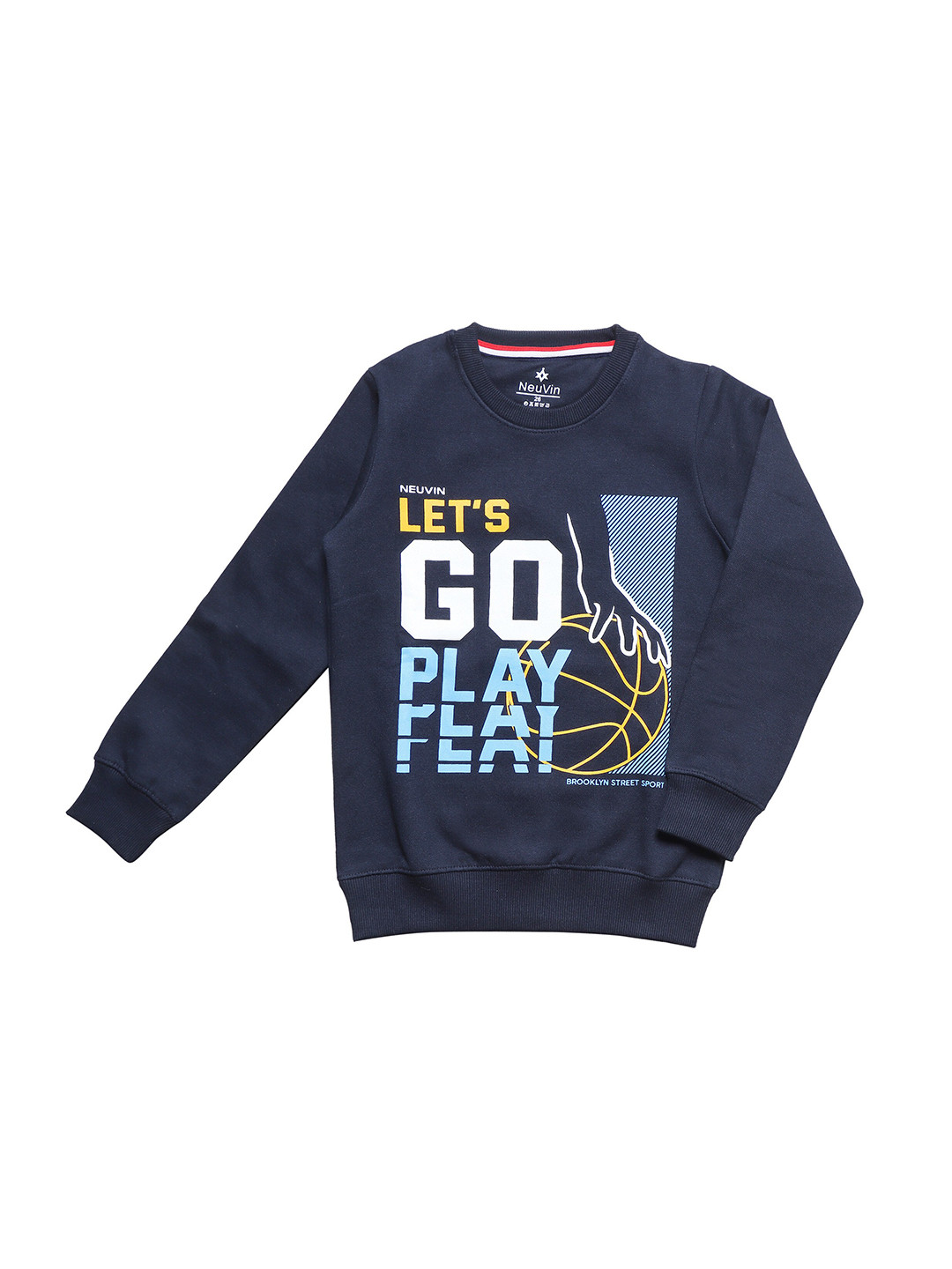 

BAESD Boys Typography Printed Round Neck Fleece Pullover, Navy blue
