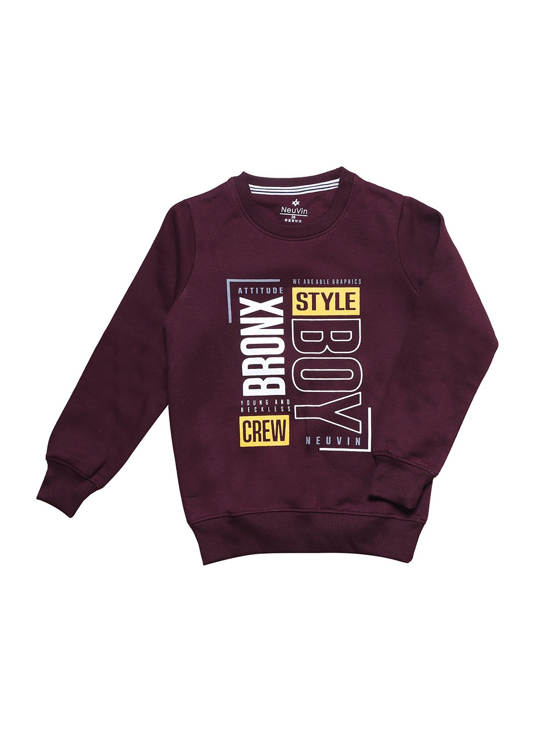 

BAESD Boys Typography Printed Round Neck Fleece Pullover, Burgundy