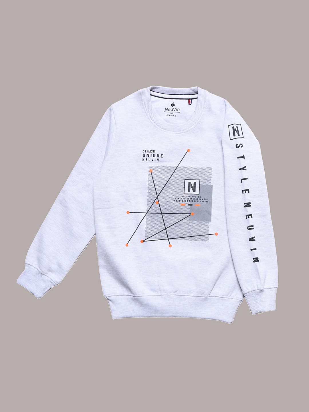 

BAESD Boys Typography Printed Round Neck Fleece Pullover, Grey melange