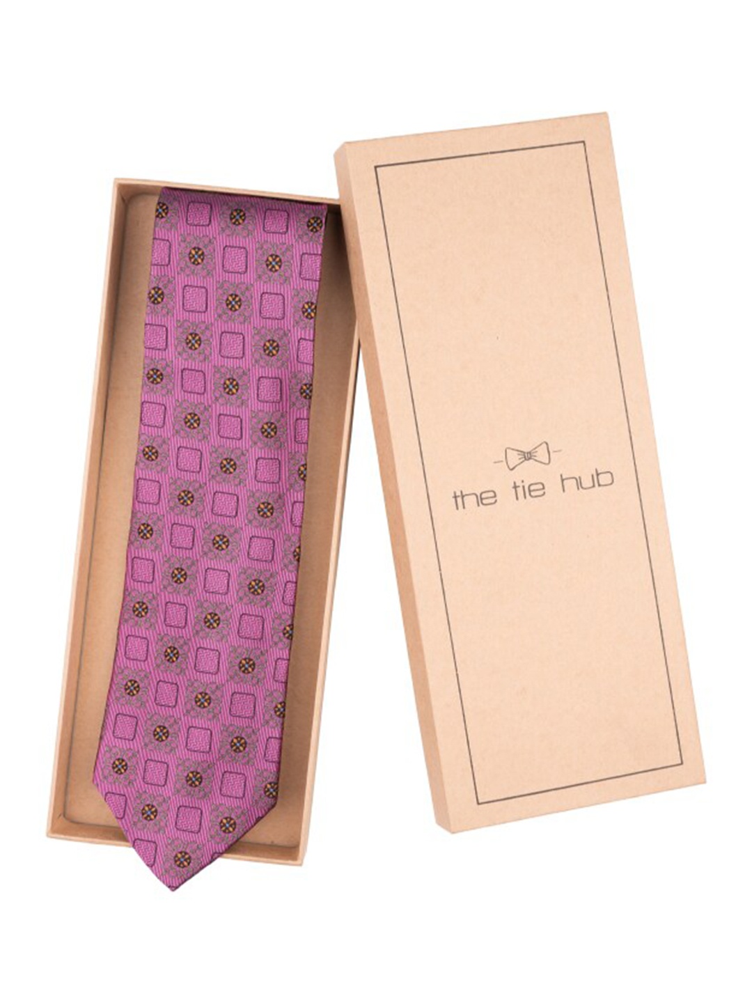 

The Tie Hub Men Geometric Printed Pure Silk Skinny Tie, Pink