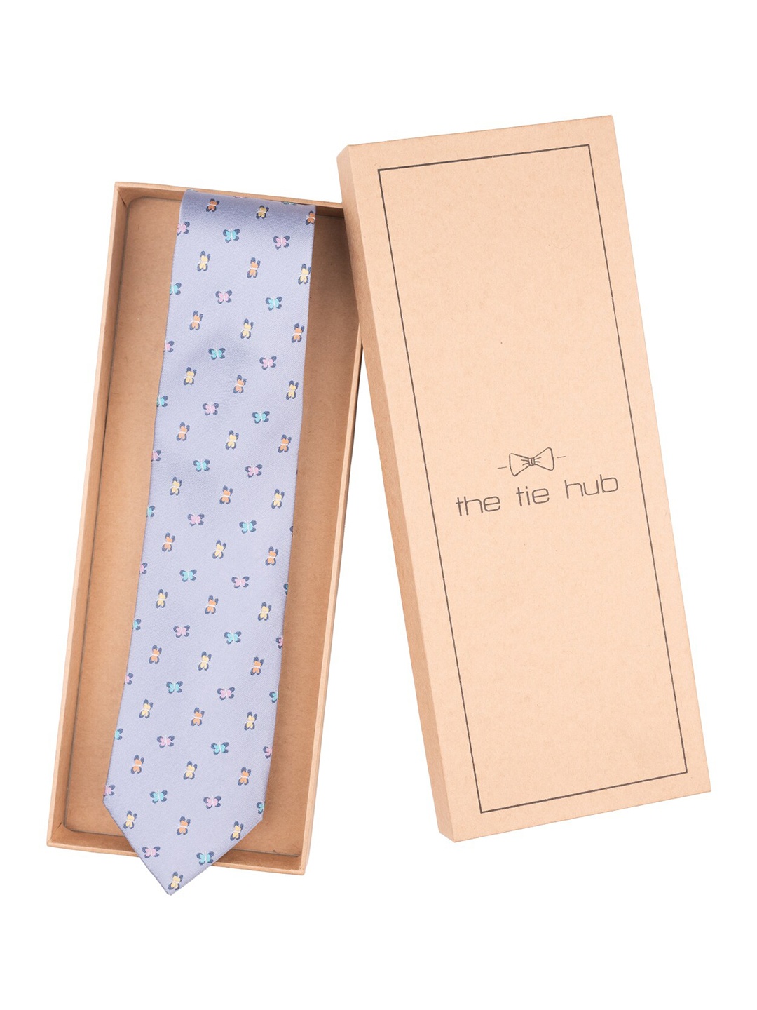 

The Tie Hub Men Printed Pure Silk Skinny Tie, Blue