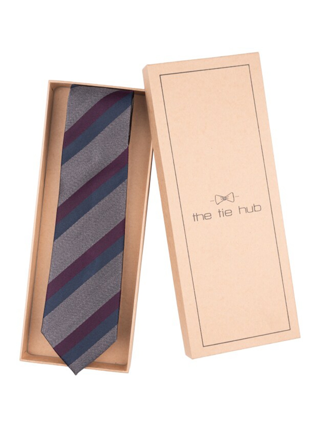 

The Tie Hub Men Striped Silk Skinny Tie, Grey