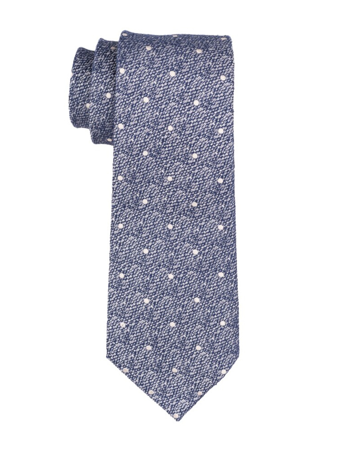 

The Tie Hub Men Printed Linen Silk Skinny Tie, Navy blue
