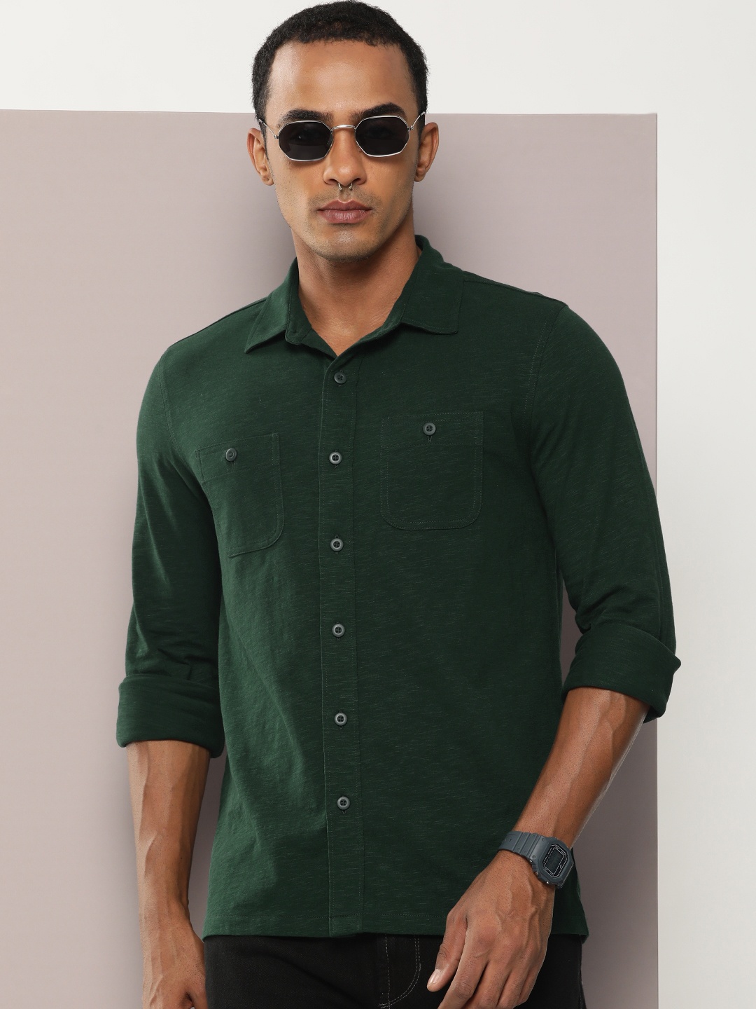 

Kook N Keech Men Standard Pure Cotton Casual Shirt, Green