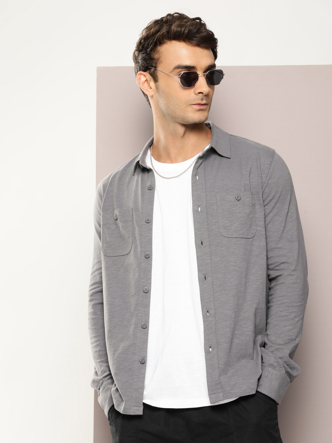 

Kook N Keech Men Standard Pure Cotton Casual Shirt, Grey