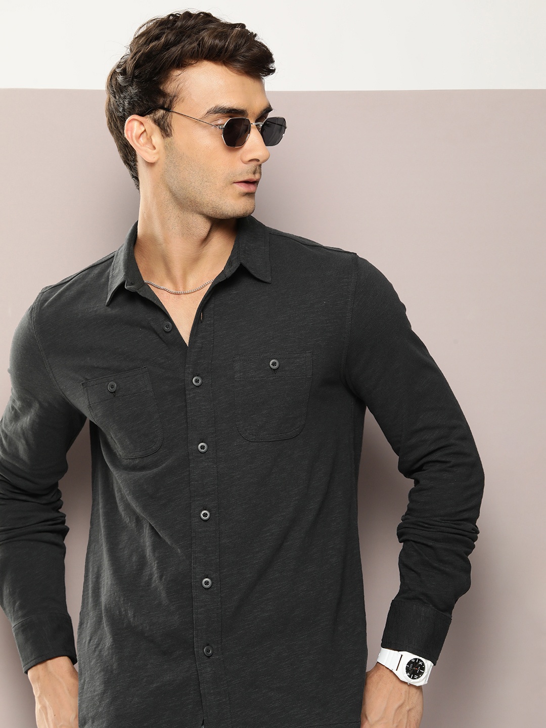 

Kook N Keech Men Standard Pure Cotton Casual Shirt, Black