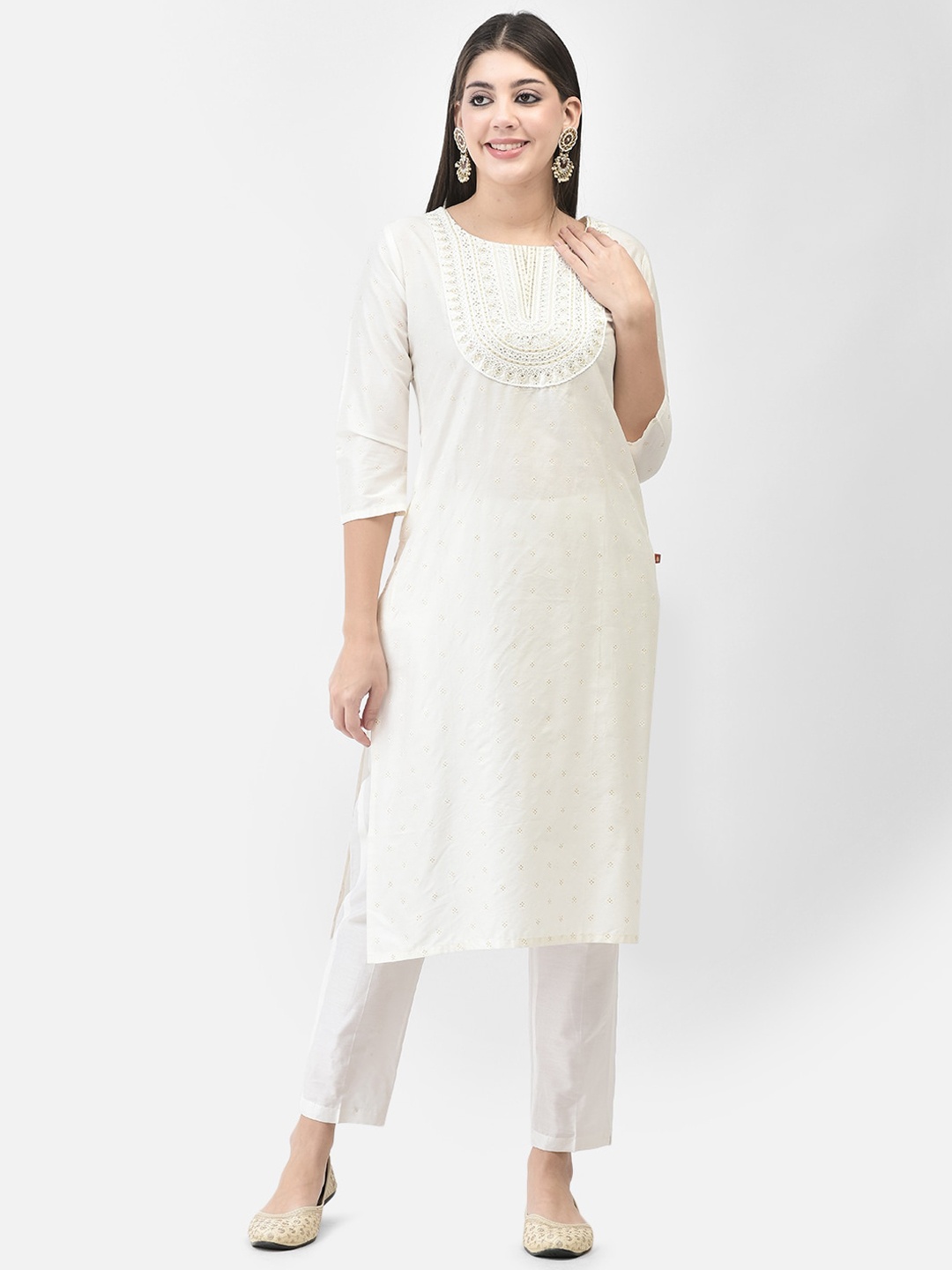 

Span Woven Design Thread Work Straight Kurta, White