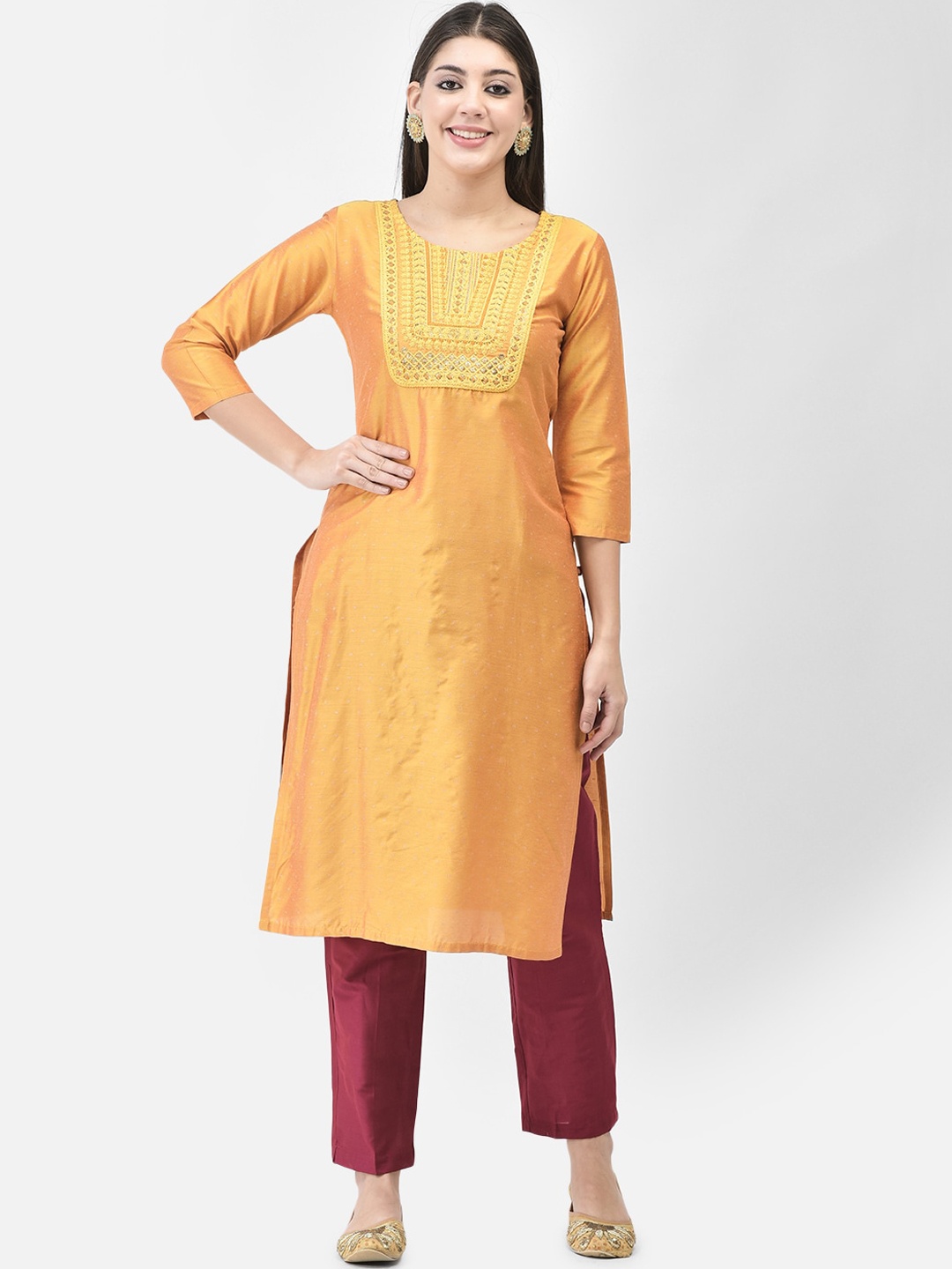 

Span Ethnic Motifs Yoke Design Straight Kurta, Yellow