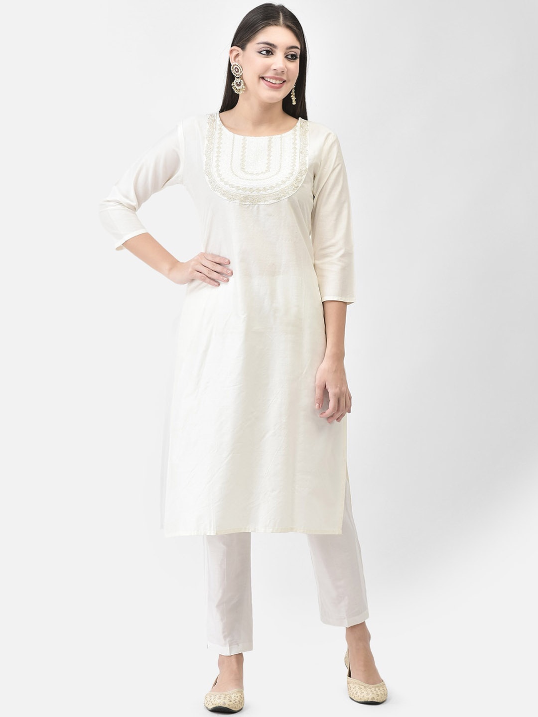 

Span Ethnic Motifs Yoke Design Straight Kurta, White