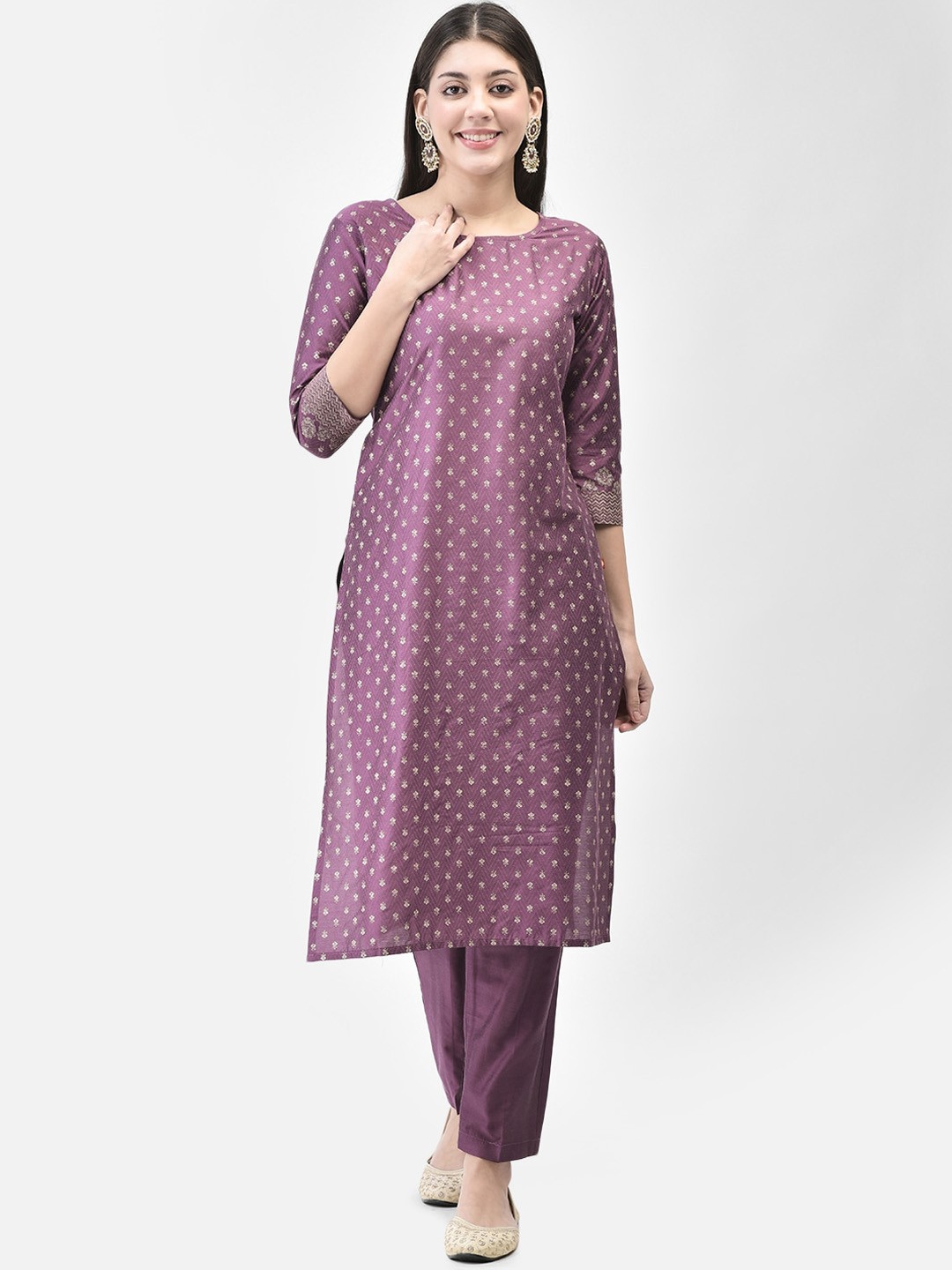 

Span Ethnic Motifs Foil Printed Indigo Straight Kurta, Purple
