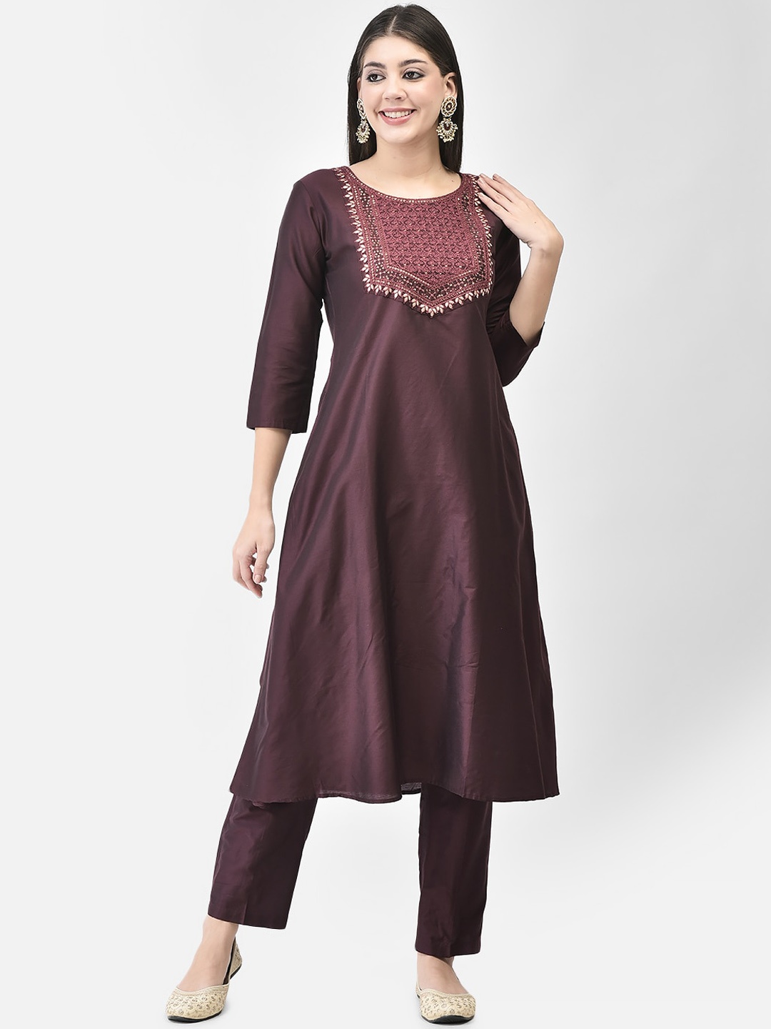 

Span Yoke Design Round Neck A-Line Kurta, Purple