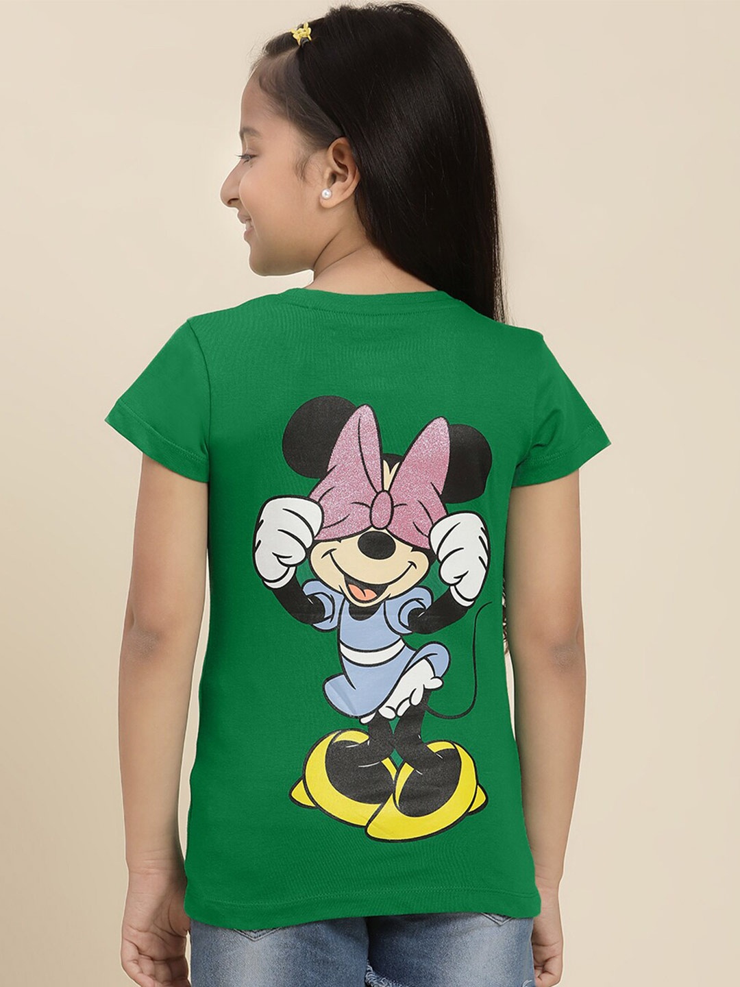 

Kids Ville Girls Minnie Mouse Printed Round Neck Short Sleeves Cotton Regular T-shirt, Green