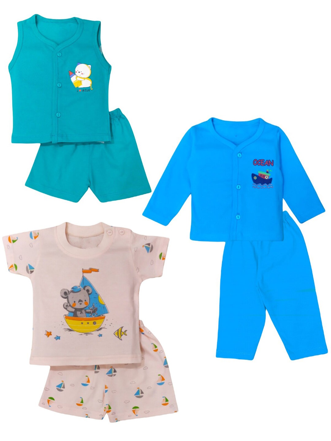 

BAESD Kids Pack Of 3 Printed Pure Cotton T-shirt with Shorts, Blue