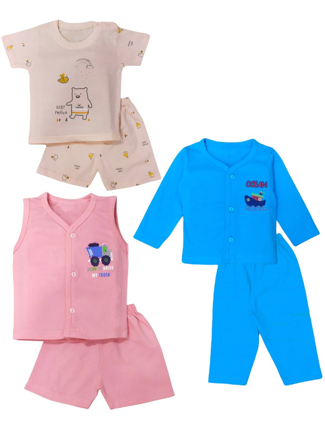 

BAESD Infants Pack of 3 Printed Pure Cotton T-shirt with Shorts, Beige