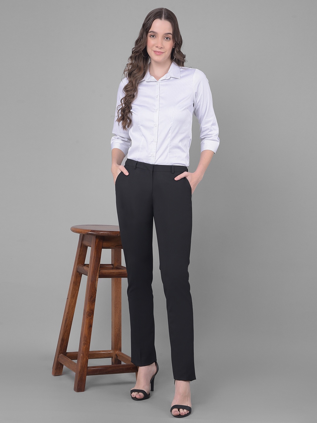 

Crimsoune Club Women Original Slim Fit Formal Trousers, Black