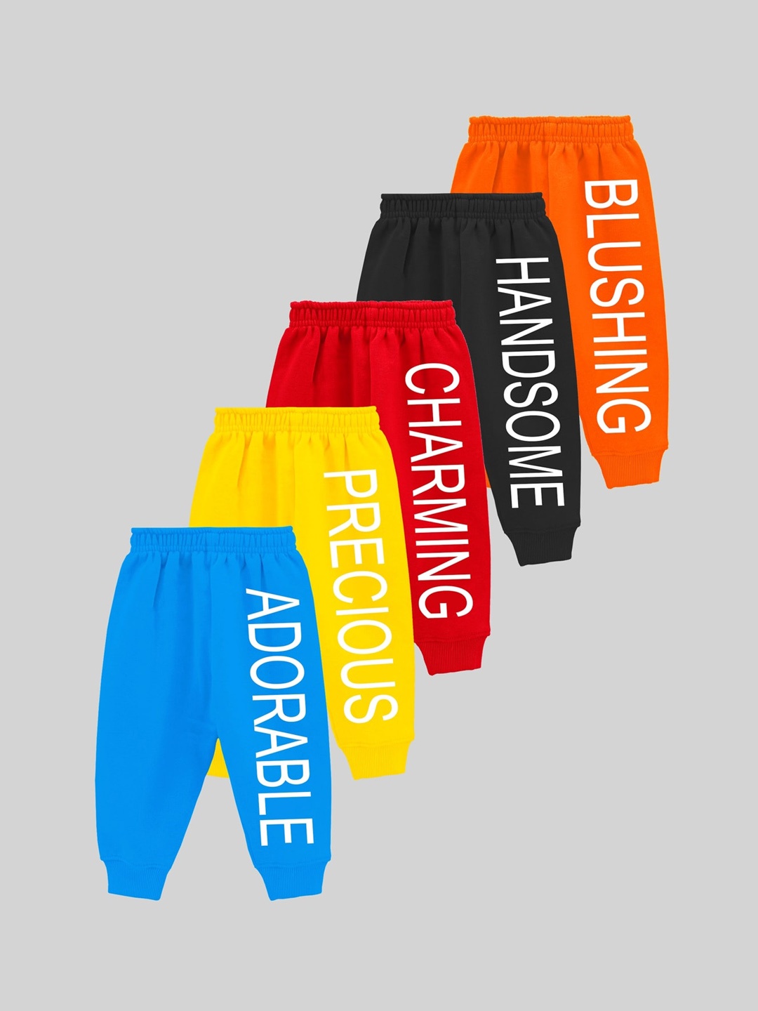 

KUCHIPOO Kids Pack Of 5 Typography Printed Jogger Lounge Pants, Yellow