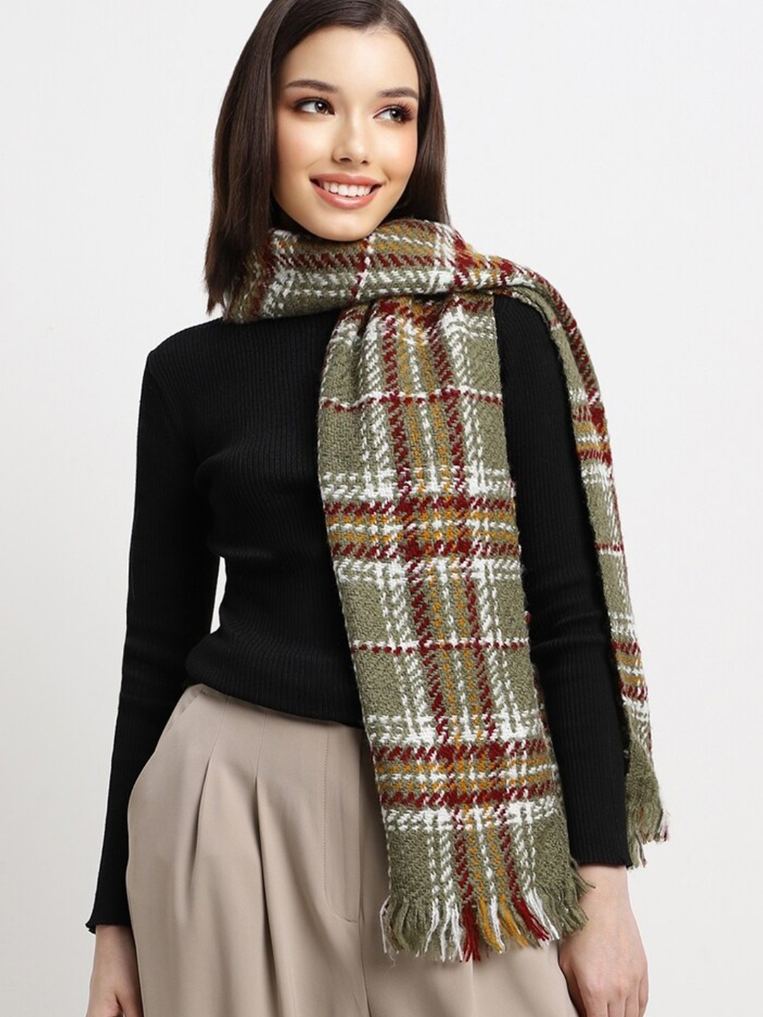 

FOREVER 21 Checked Acrylic Scarf, Olive