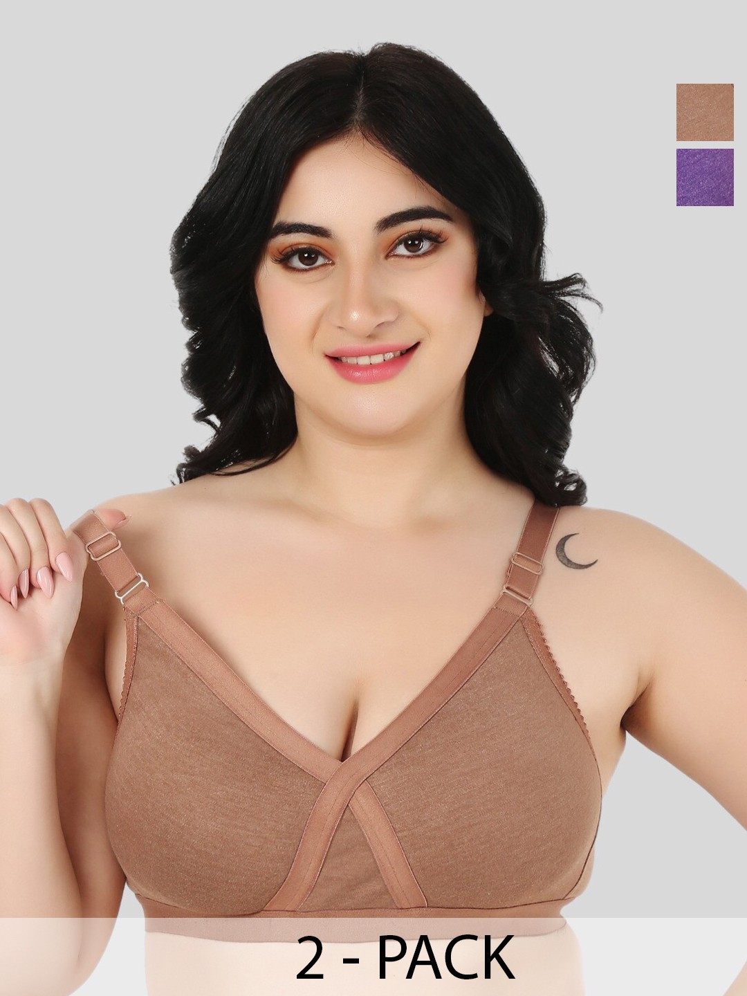 

FUNAHME Pack Of 2 Full Coverage Cotton Bra, Purple