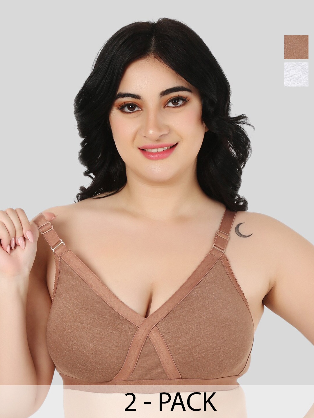 

FUNAHME Pack Of 2 Full Coverage Cotton Bra, Brown