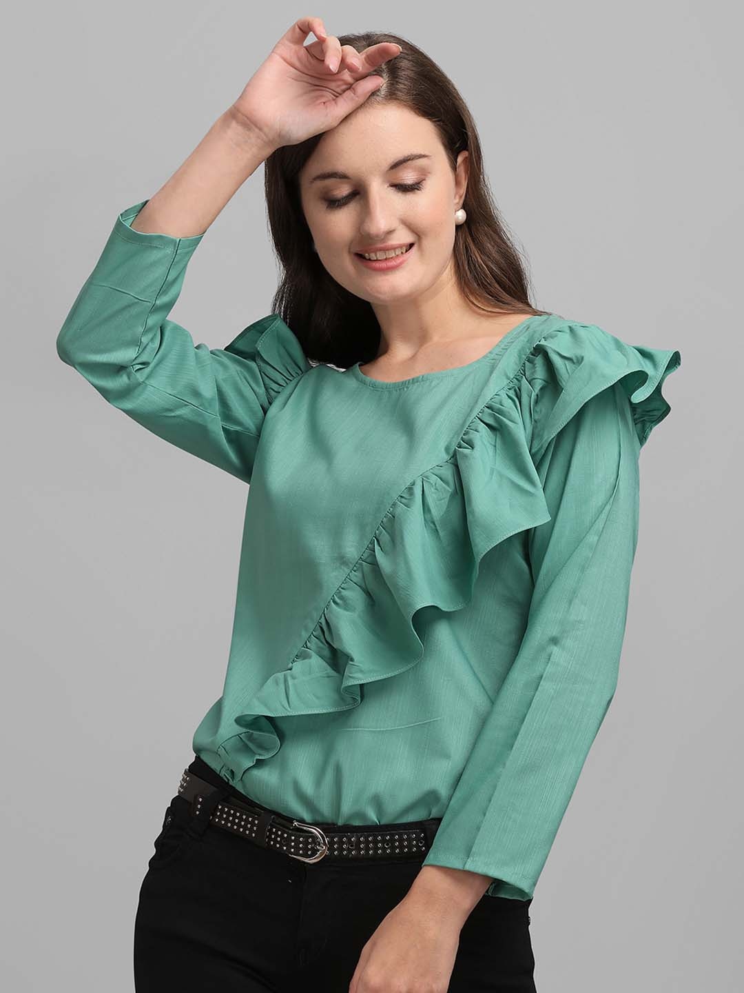 

Kinjo Ruffled Cotton Top, Green