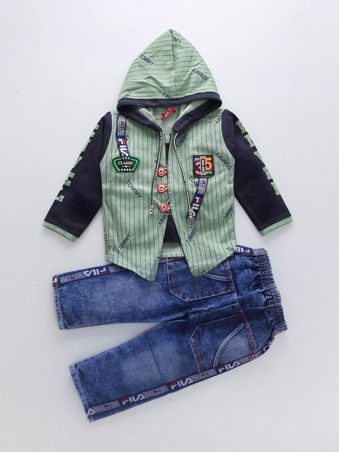 

BAESD Boys Striped Hooded Shirt with Trousers, Green