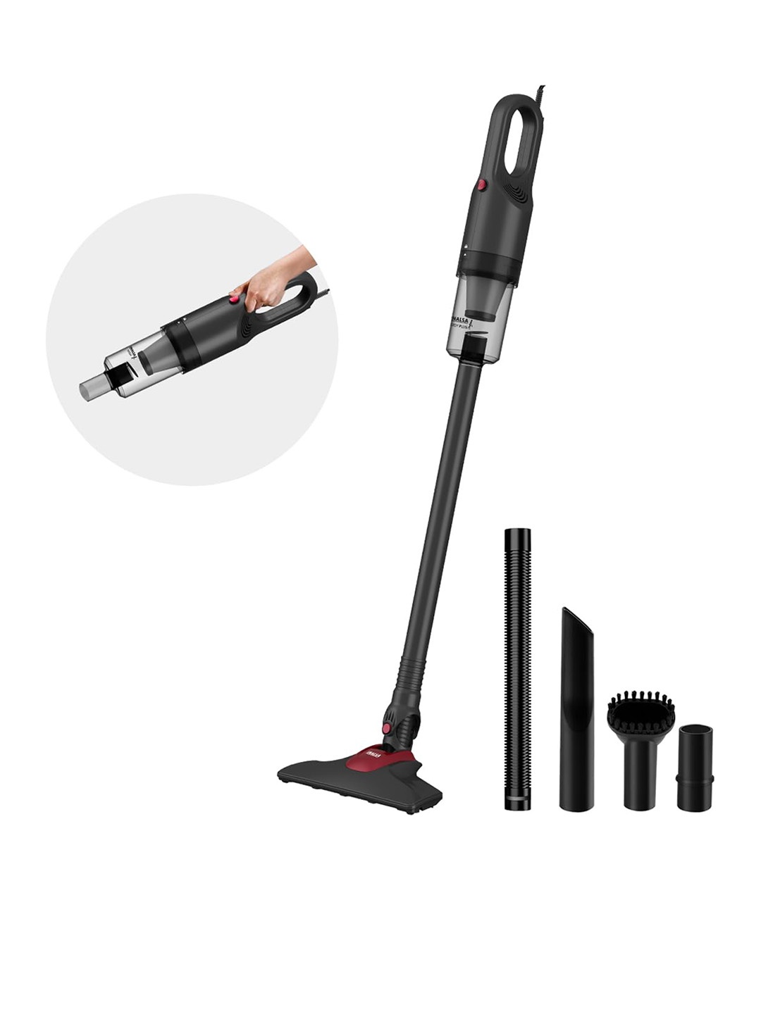 

Inalsa Dura Clean Plus Upright Black 2 In 1 Handheld & Stick Vacuum Cleaner