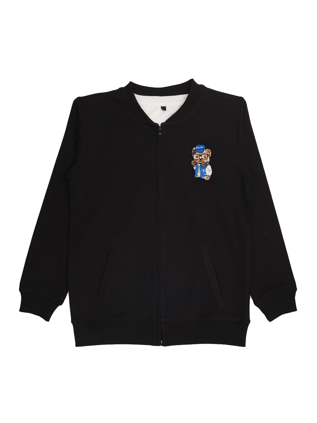 

CAVIO Boys Stand Collar Lightweight Bomber Jacket with Embroidered With T-Shirt, Black