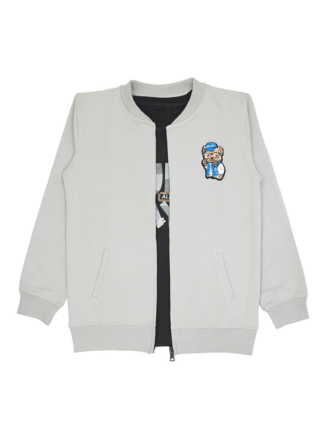 

CAVIO Boys Lightweight Bomber Jacket with Embroidered & T-shirt, Grey