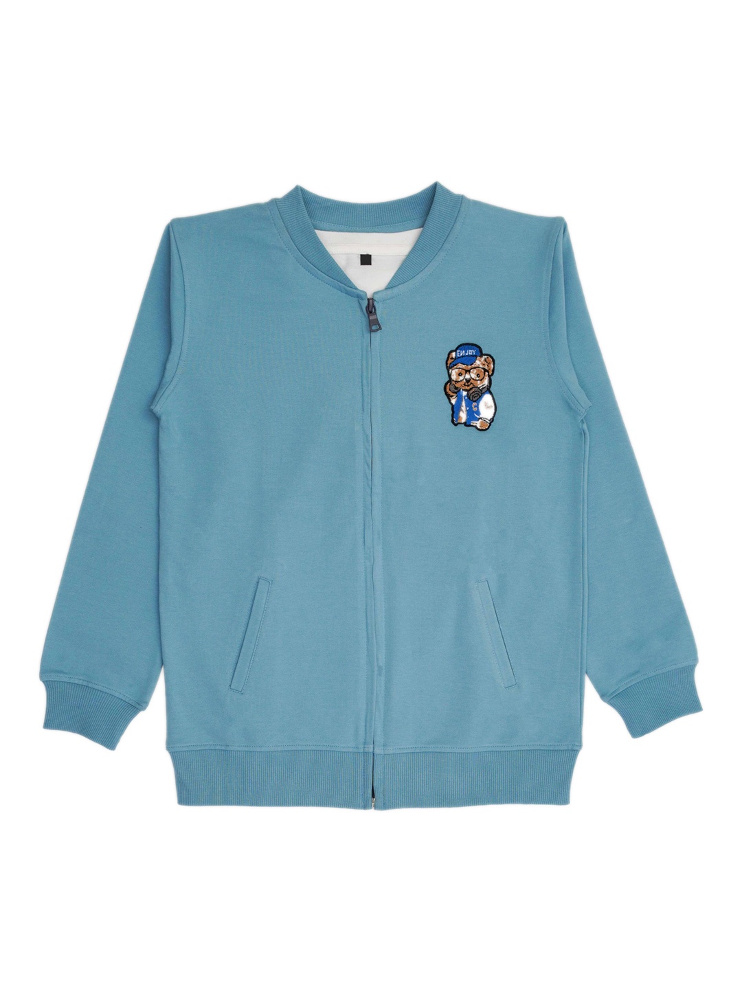 

CAVIO Boys Stand Collar Lightweight Bomber Jacket with Embroidered With T-Shirt, Blue