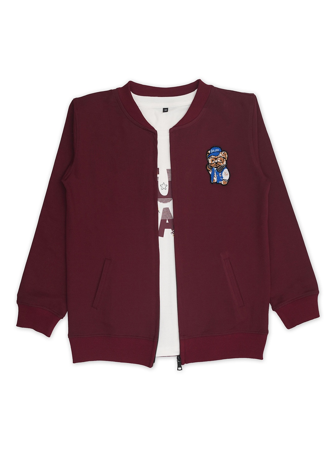 

CAVIO Boys Lightweight Cotton Bomber Jacket With Embroidered & T-shirt, Maroon