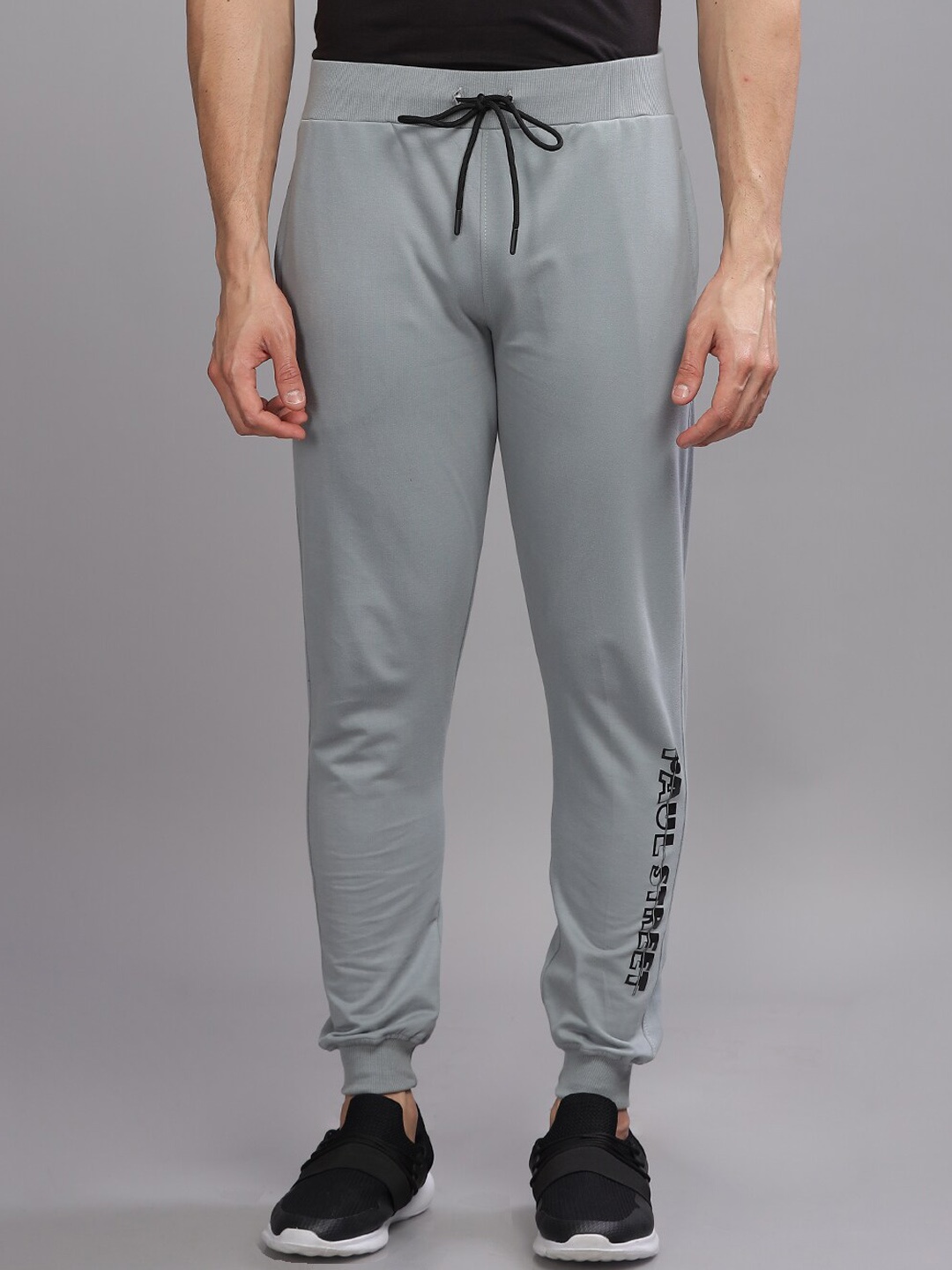 

PAUL STREET Men Brand Logo Printed Slim Fit Mid-Rise Pure Cotton Joggers, Grey