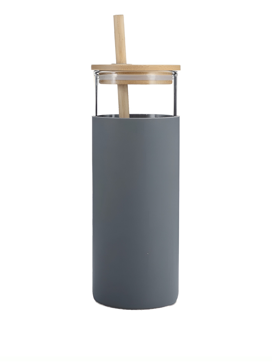 

WELOUR Grey Glass Tumbler With Bamboo Straw 400 ML