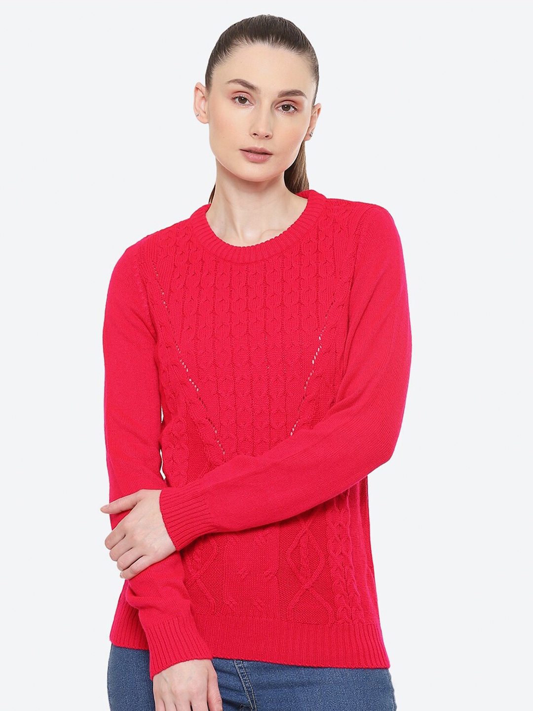 

2Bme Cable Knit Acrylic Pullover, Red