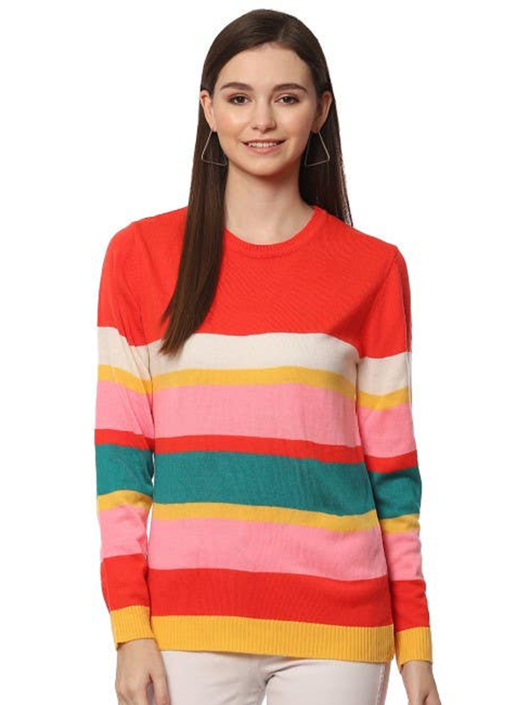 

2Bme Striped Acrylic Pullover Sweater, Red